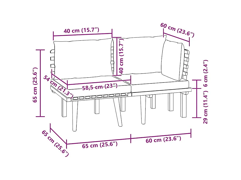 Set muebles de jardín 2 pzas con cojines madera maciza acacia