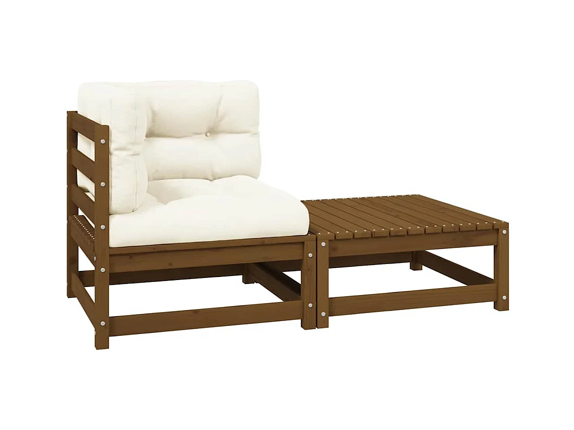 Set de muebles de jardín 2 pzas cojines madera pino marrón miel