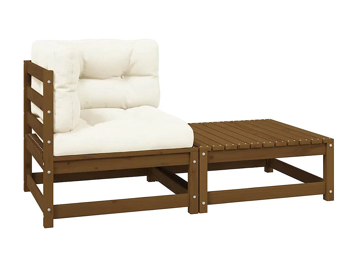 Salon de jardin 2 pcs avec coussins Marron miel Bois de pin