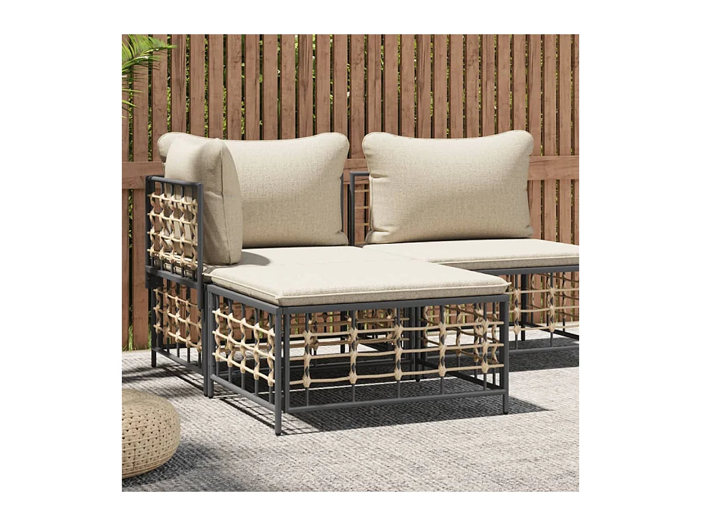Tabouret de jardin avec coussin beige résine tressée