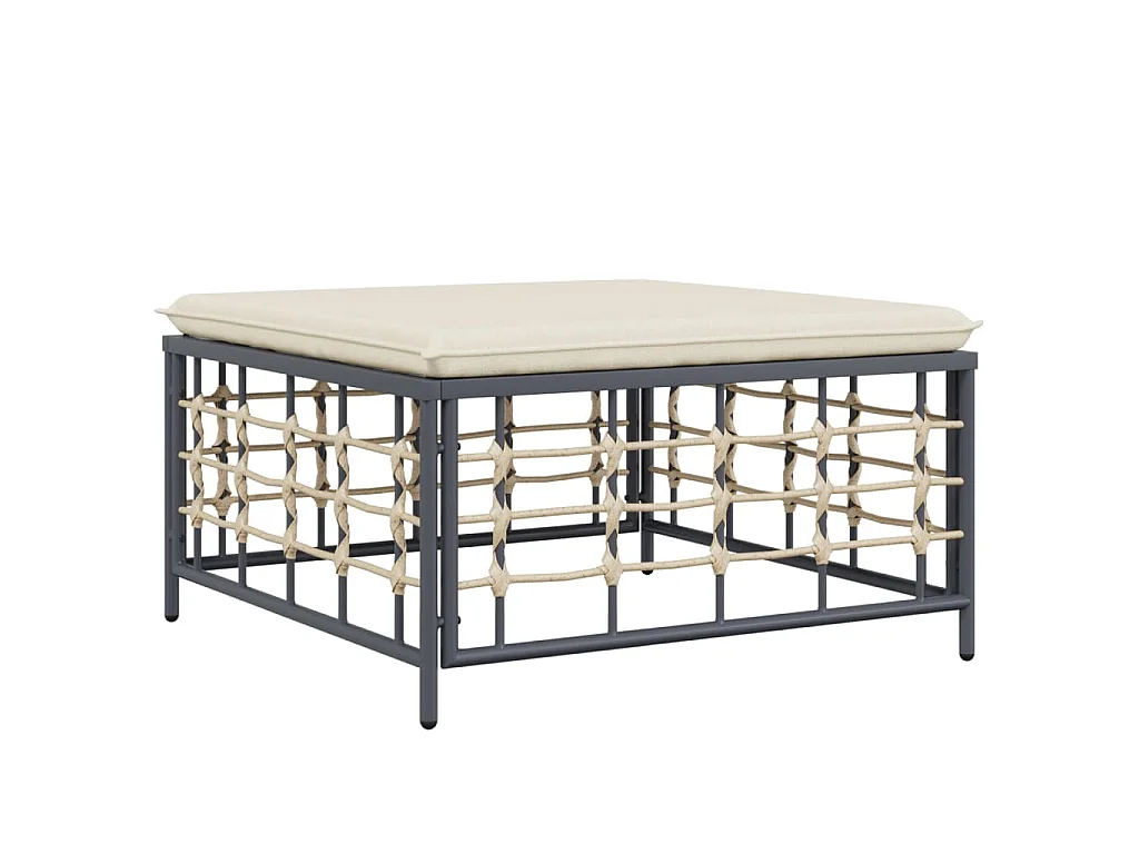 Tabouret de jardin avec coussin beige résine tressée