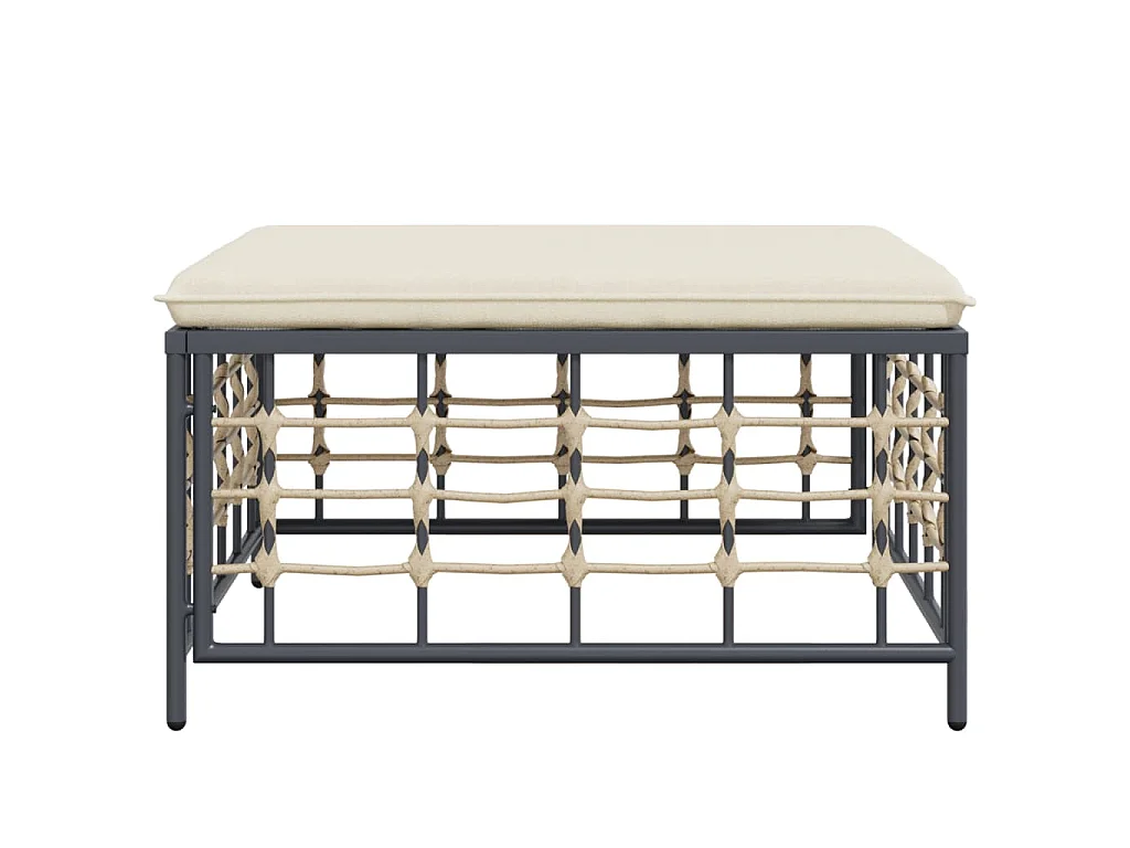 Tabouret de jardin avec coussin beige résine tressée