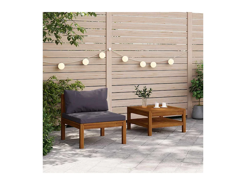 Salon de jardin 2 pcs avec coussins gris foncé Bois d'acacia