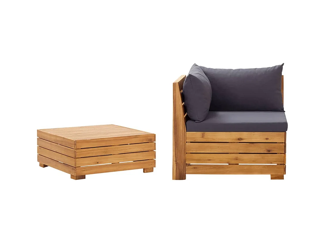 Salon de jardin 2 pcs avec coussins Bois d'acacia solide