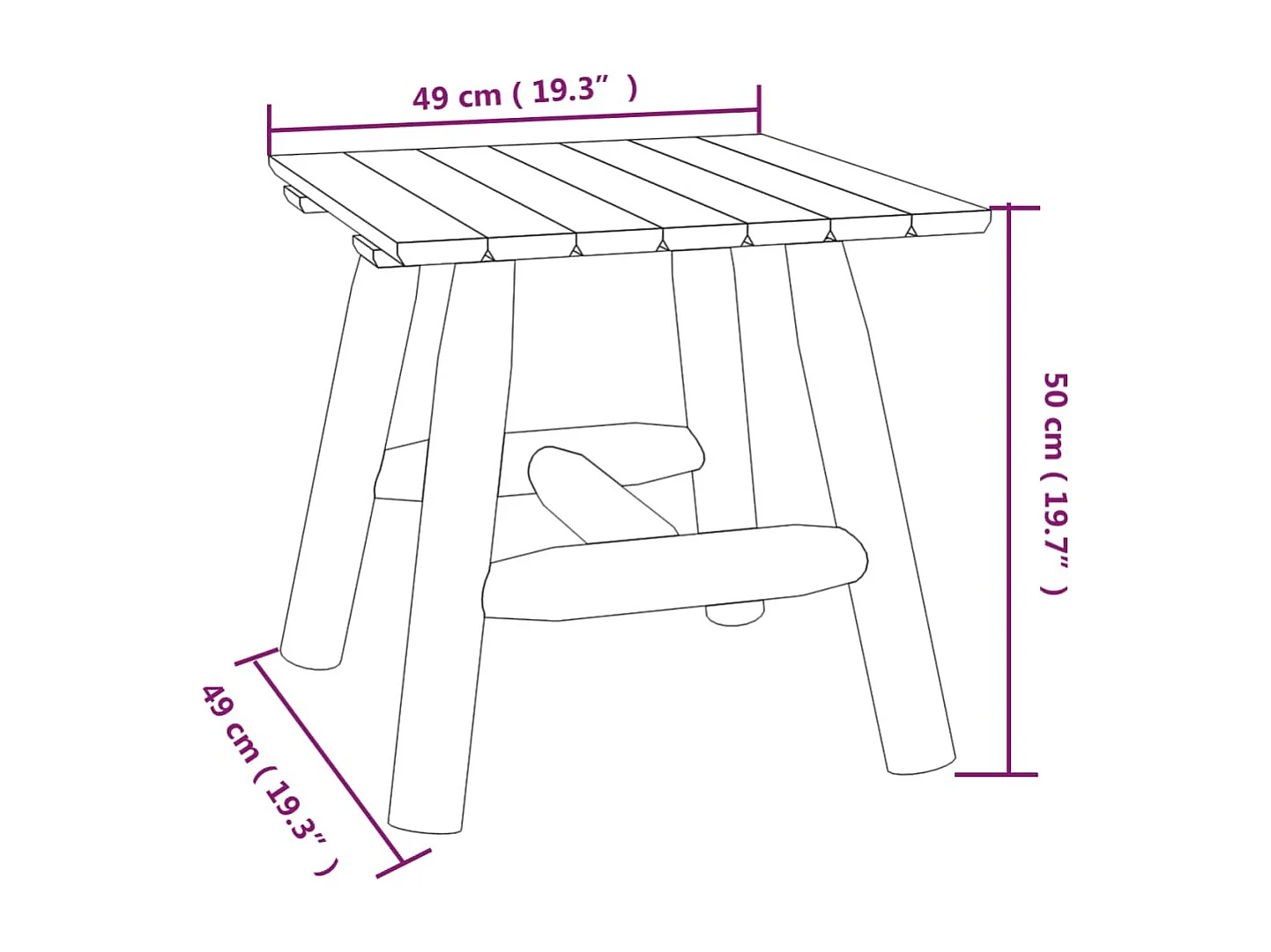 Table d'appoint 49x49x50 cm bois massif d'épicéa