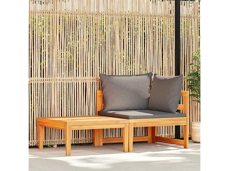 2 pcs conj. lounge de jardim c/ almofadões cinza-escuro acácia