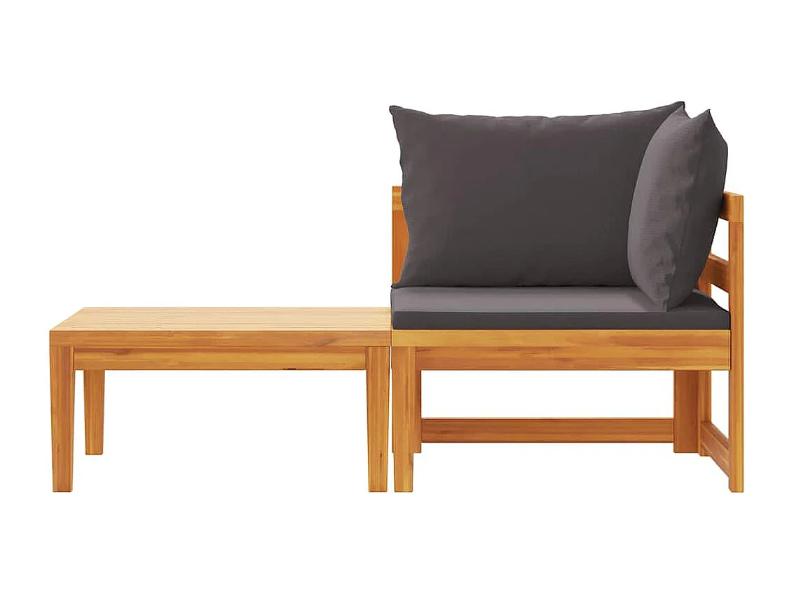 Salon de jardin 2 pcs avec coussins gris foncé Bois d'acacia