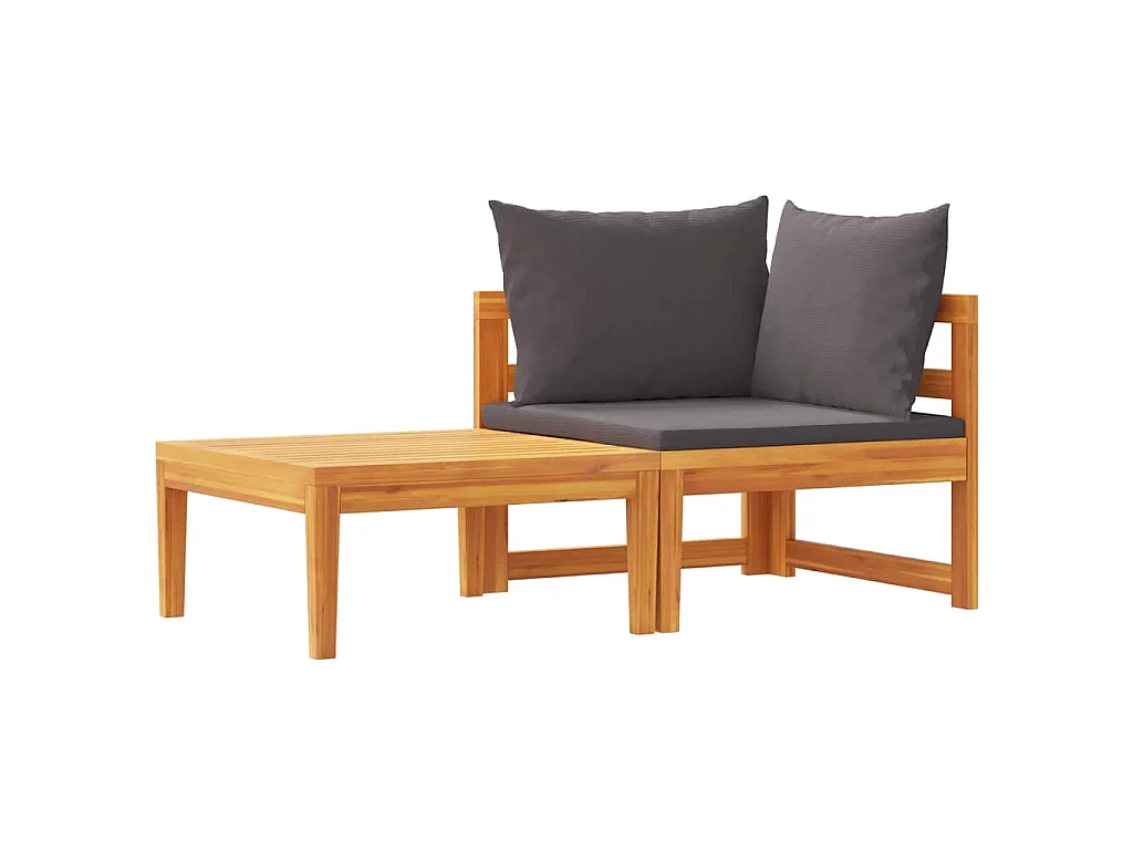 Set Divani Giardino 2 pz con Cuscini Grigio Scuro Legno Acacia
