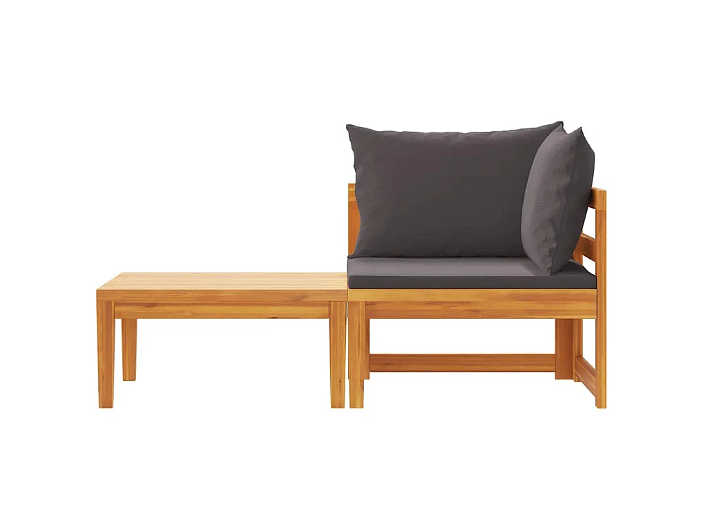 Set Divani Giardino 2 pz con Cuscini Grigio Scuro Legno Acacia