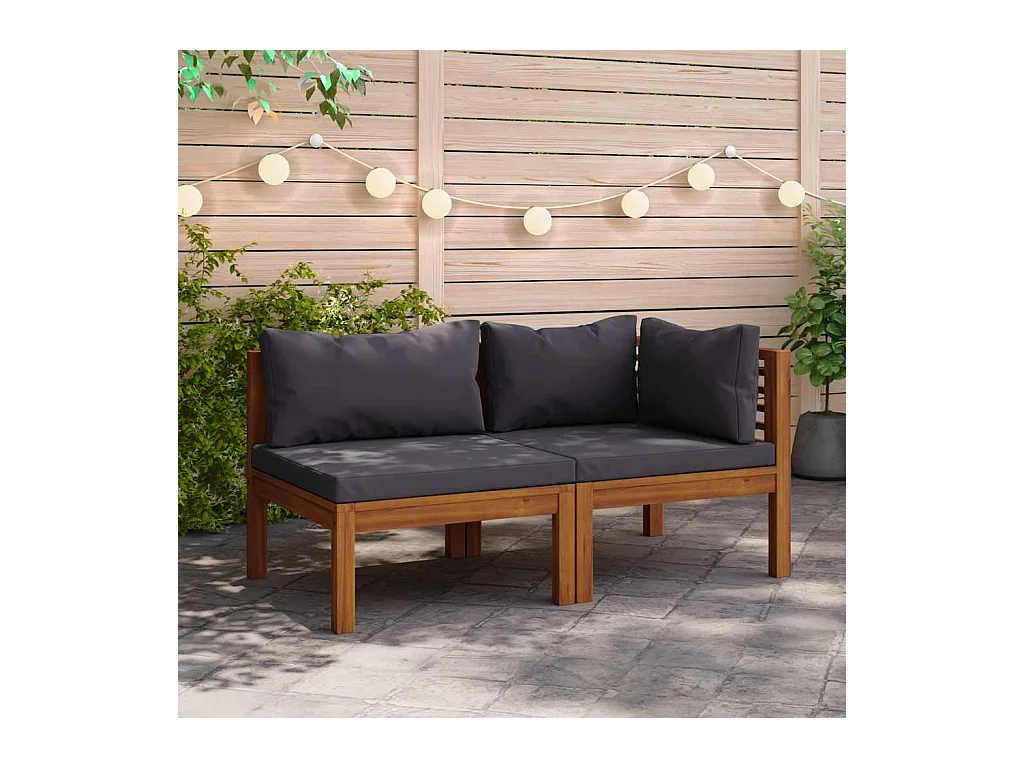 Ensemble de canapés 2pcs avec coussins gris foncé Acacia solide