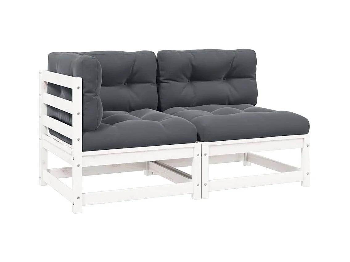 Salon de jardin 2 pcs avec coussins Blanc Bois de pin massif