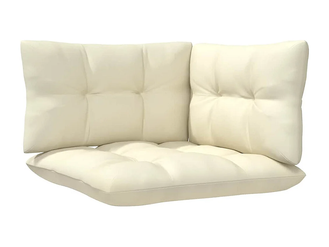 3-tlg. Garten-Lounge-Set mit Kissen in Creme Massivholz Kiefer