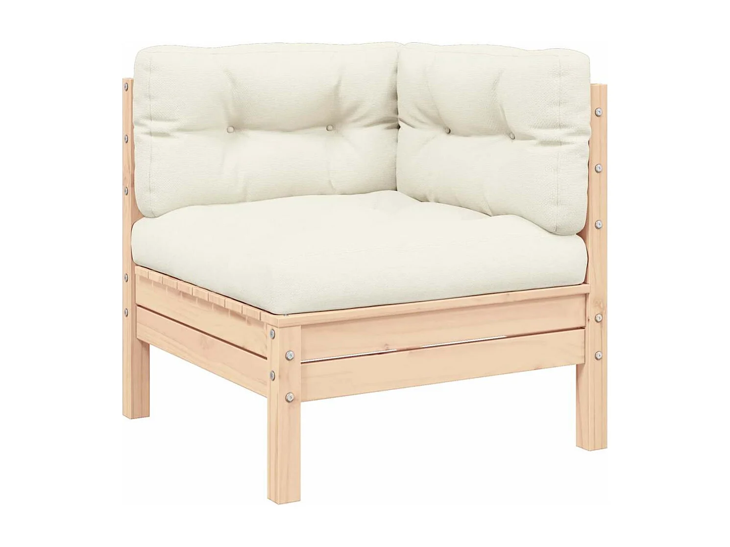 Salon de jardin 3 pcs avec coussins crème Bois de pin massif