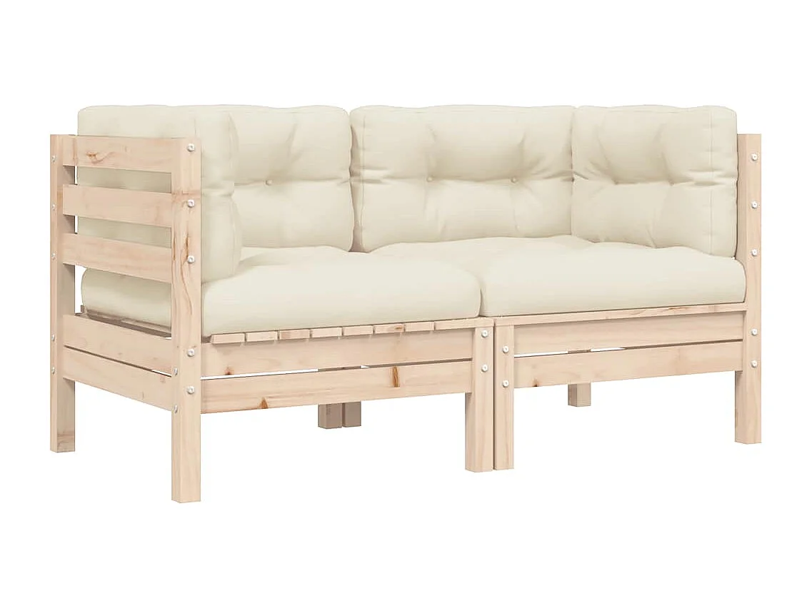 Set Divani da Giardino 3 pz con Cuscini Crema Massello di Pino