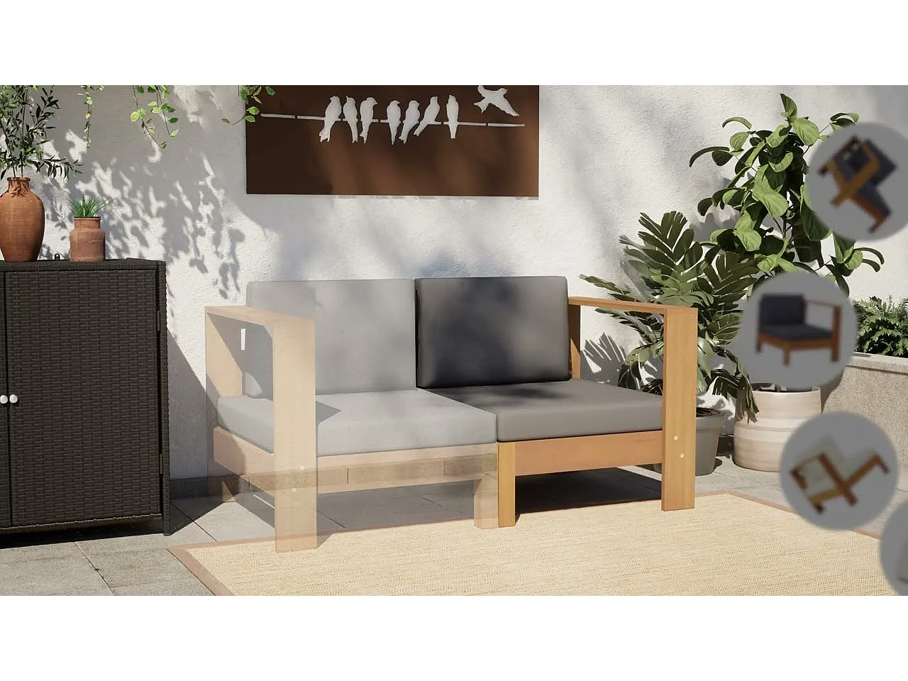 Banc de jardin avec coussins 140 cm Bois d'acacia solide Gris