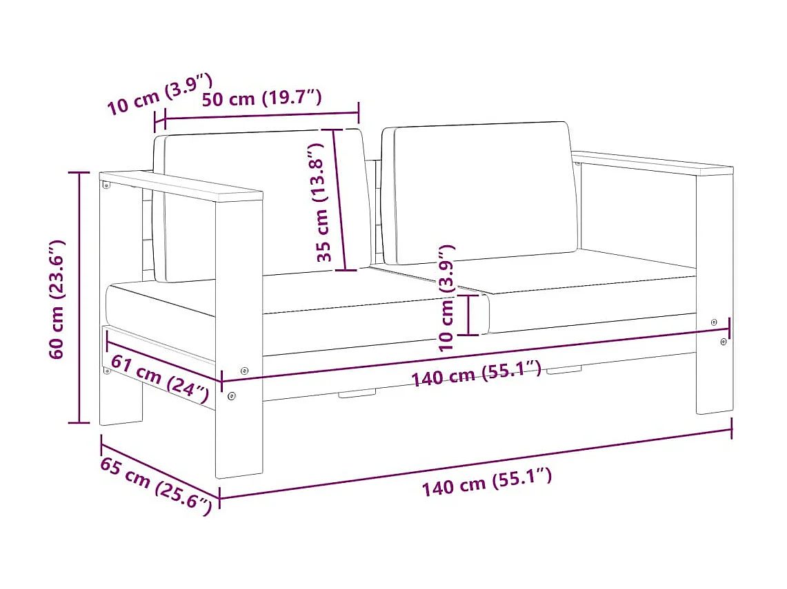 Tuinbank met kussens 140 cm massief acaciahout grijs