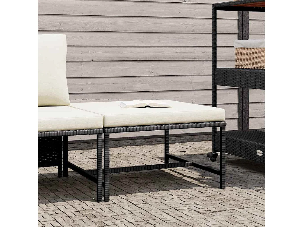 Modular-Fußhocker mit Kissen Schwarz Poly Rattan