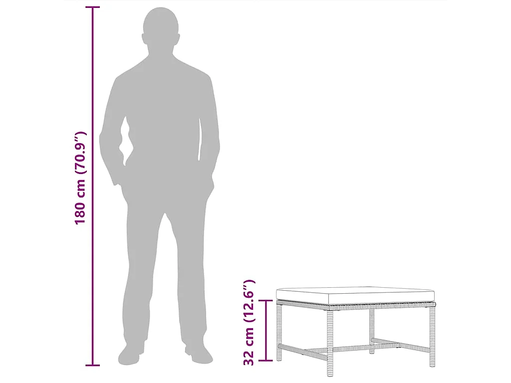 Modular-Fußhocker mit Kissen Schwarz Poly Rattan