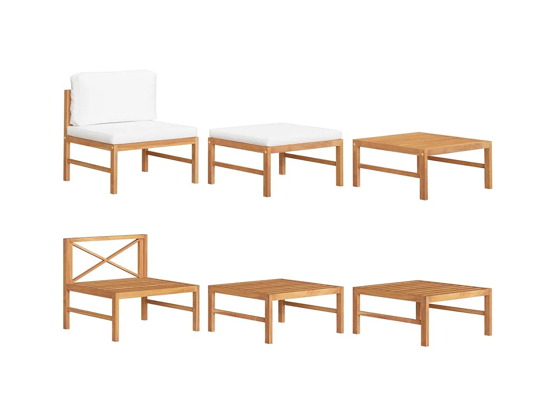 Salon de jardin 3 pcs avec coussins crème Bois de teck
