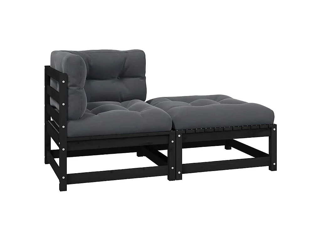 2-delige Loungeset met kussens massief grenenhout zwart