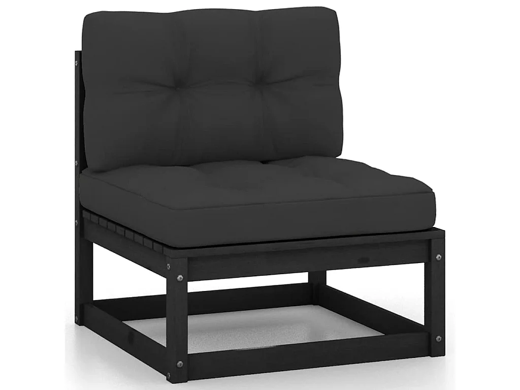 2-delige Loungeset met kussens massief grenenhout zwart