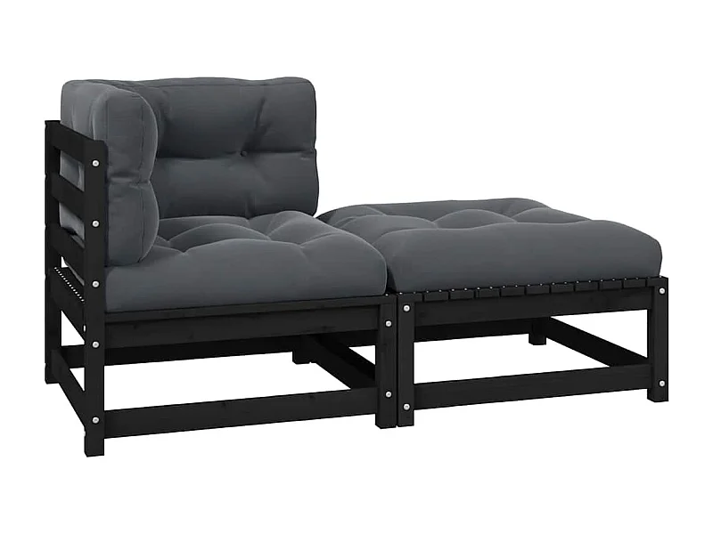 2pcs conjunto lounge de jardim c/ almofadões pinho maciço preto