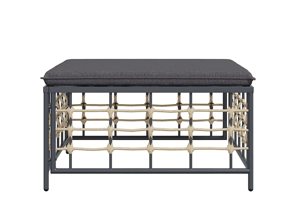 Poggiapiedi da Giardino con Cuscino in Polyrattan Grigio Scuro
