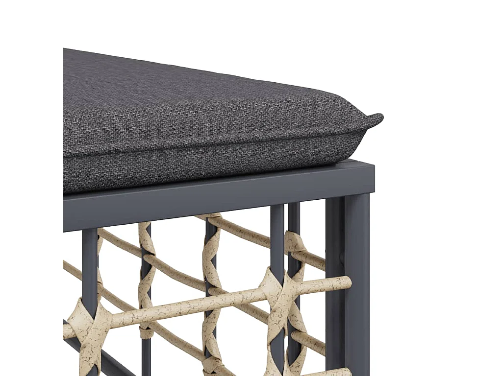 Poggiapiedi da Giardino con Cuscino in Polyrattan Grigio Scuro
