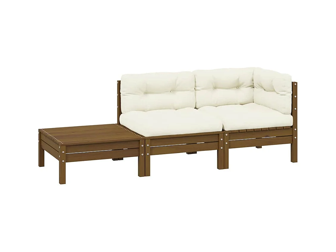 Set Divani da Giardino 3 pz con Cuscini Crema Massello di Pino