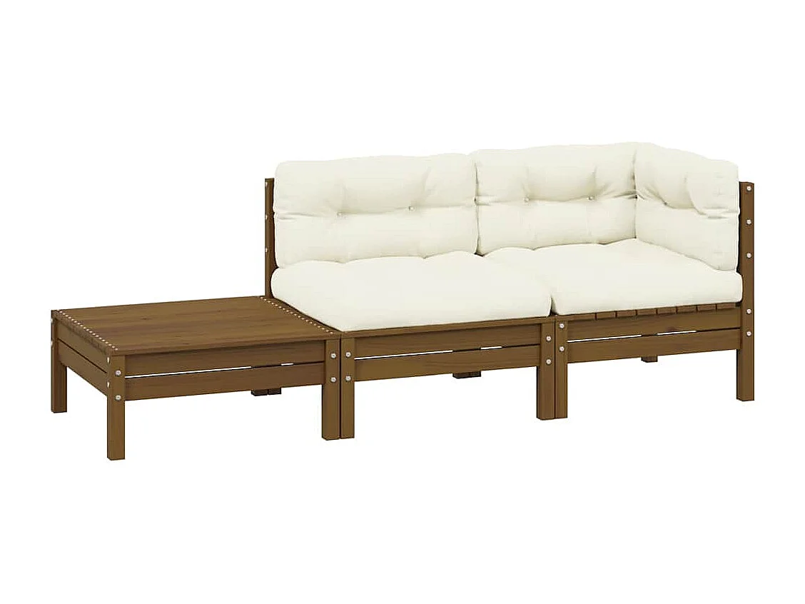 Salon de jardin 3 pcs avec coussins crème bois de pin massif