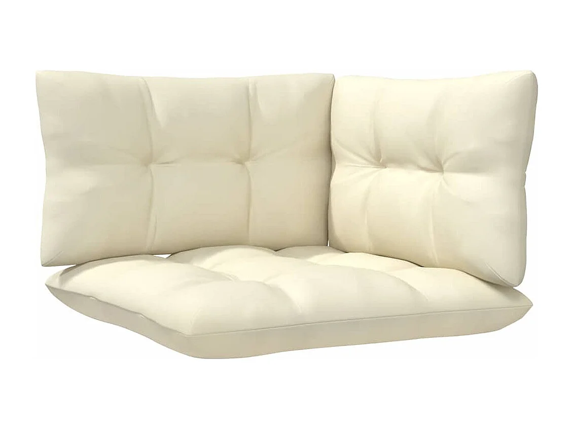 Salon de jardin 3 pcs avec coussins crème bois de pin massif