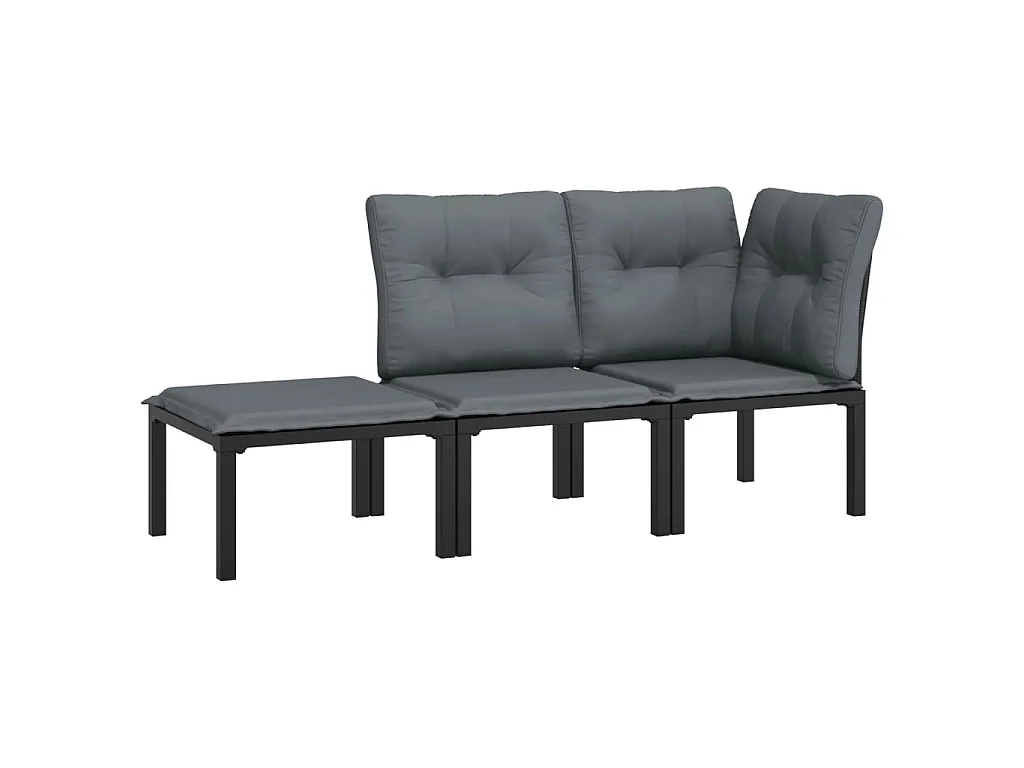 3-delige Loungeset met kussens poly rattan zwart en grijs