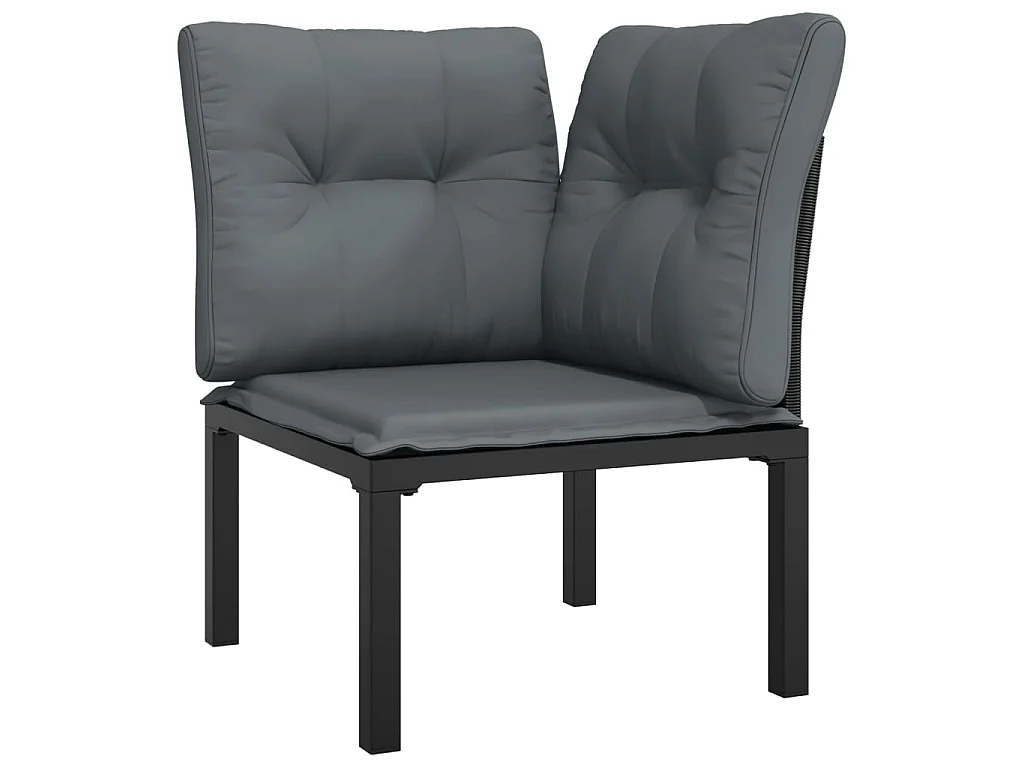 3-delige Loungeset met kussens poly rattan zwart en grijs