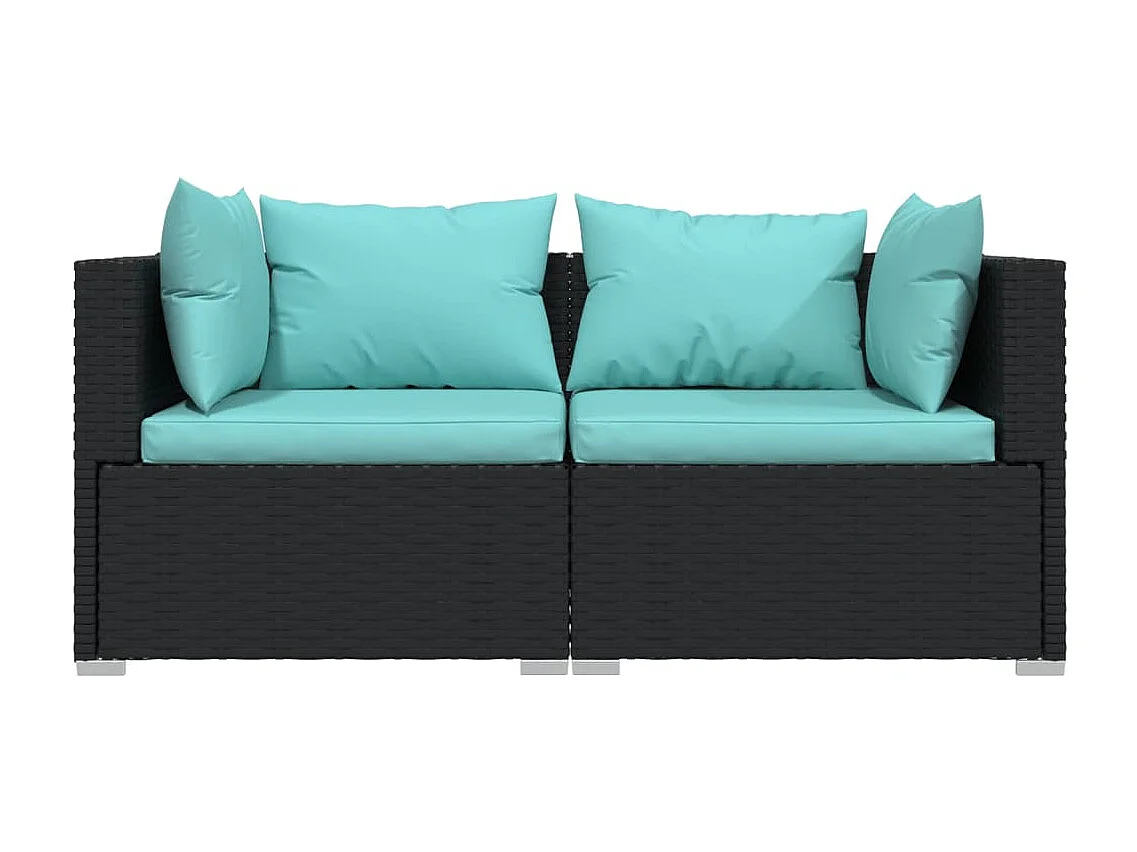 Salon de jardin 3 pcs avec coussins Noir Résine tressée