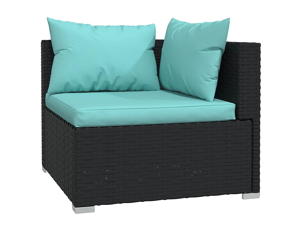 Salon de jardin 3 pcs avec coussins Noir Résine tressée