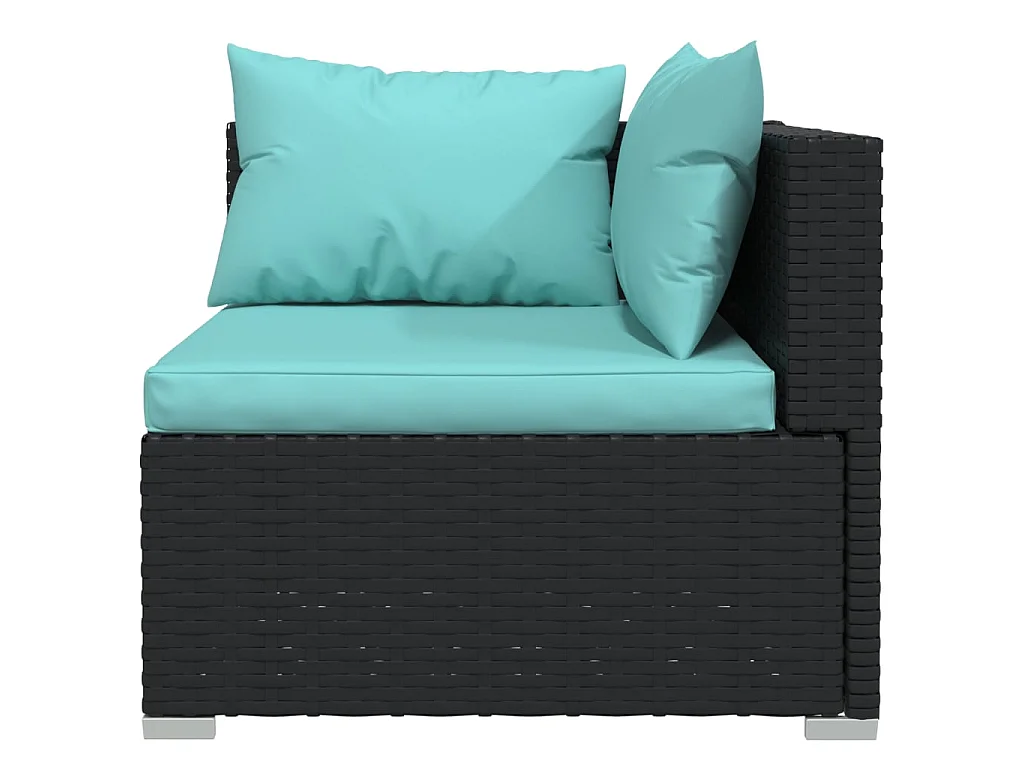 Salon de jardin 3 pcs avec coussins Noir Résine tressée