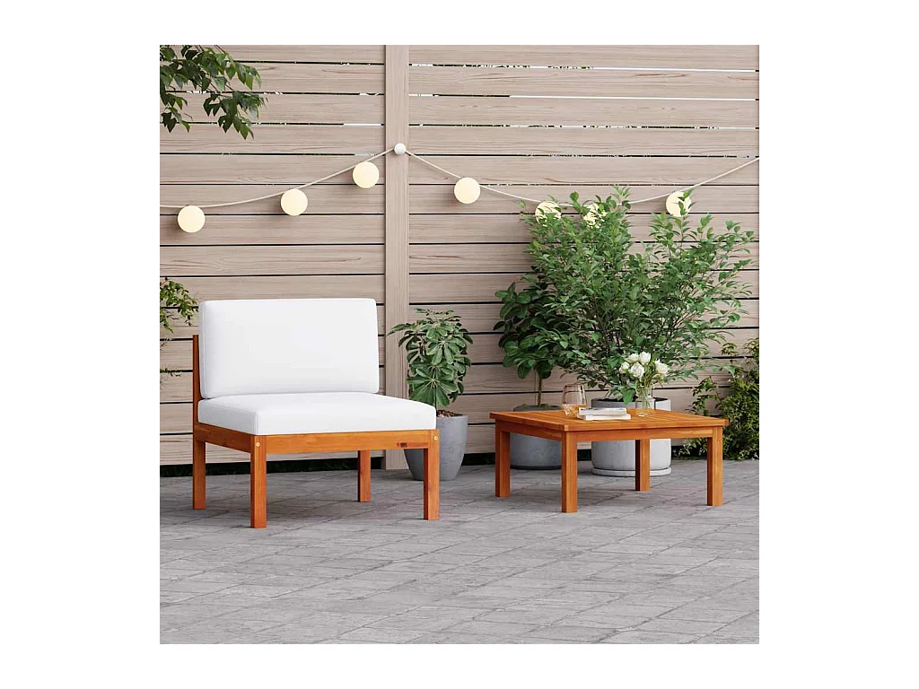 Salon de jardin 2 pièces avec coussins en bois d'acacia et corde