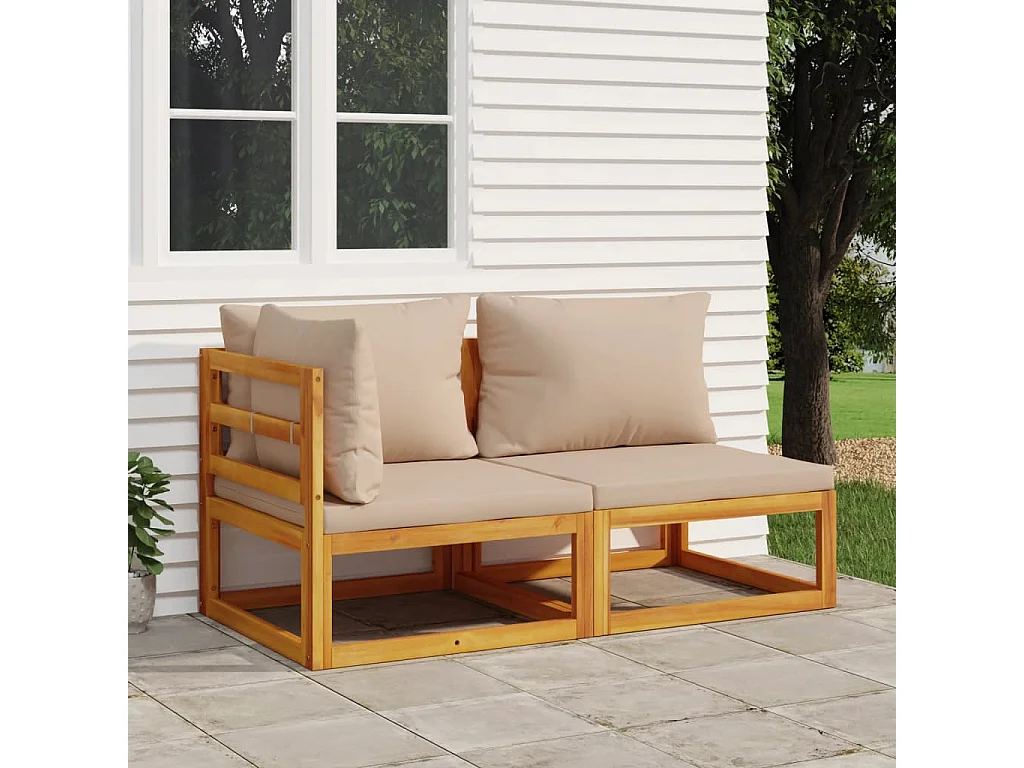 2 pcs conjunto de sofás de jardim c/ almofadões acácia maciça