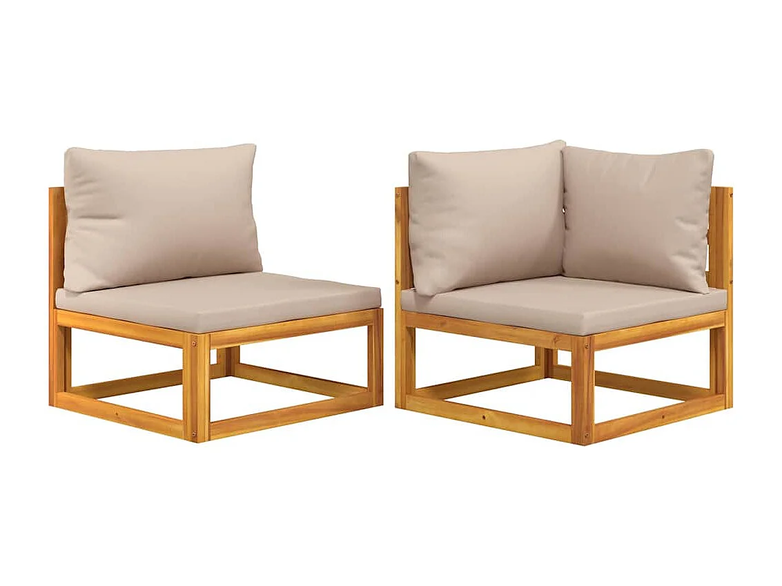 2 pcs conjunto de sofás de jardim c/ almofadões acácia maciça