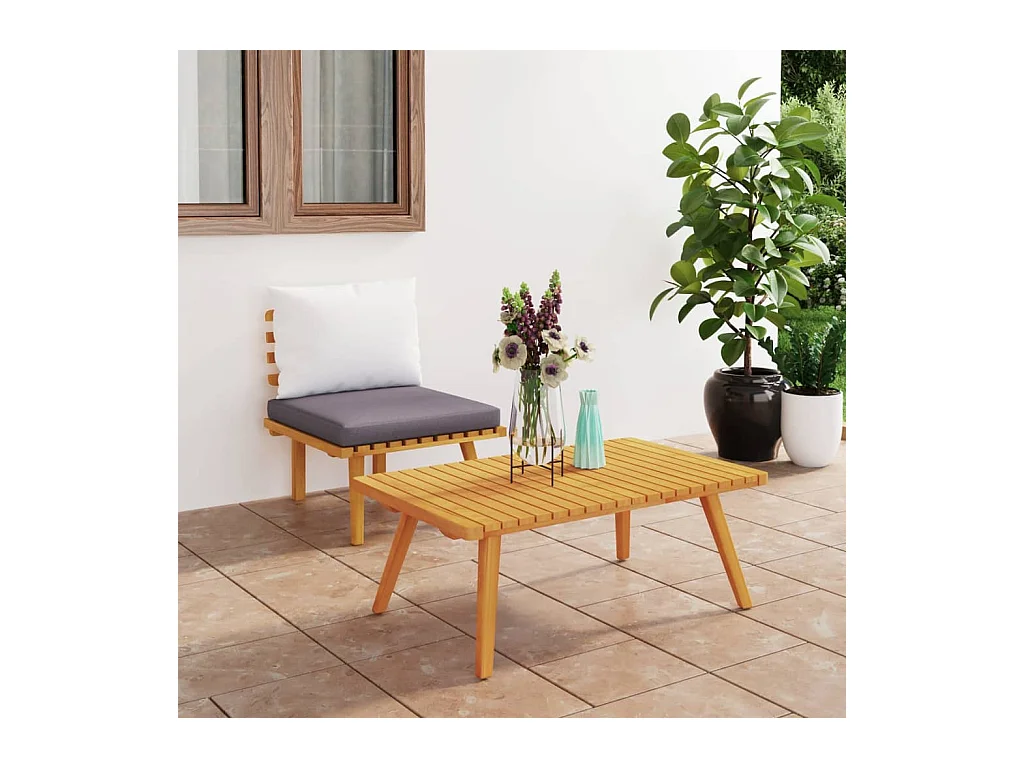 Salon de jardin 2 pcs avec coussins Bois d'acacia solide