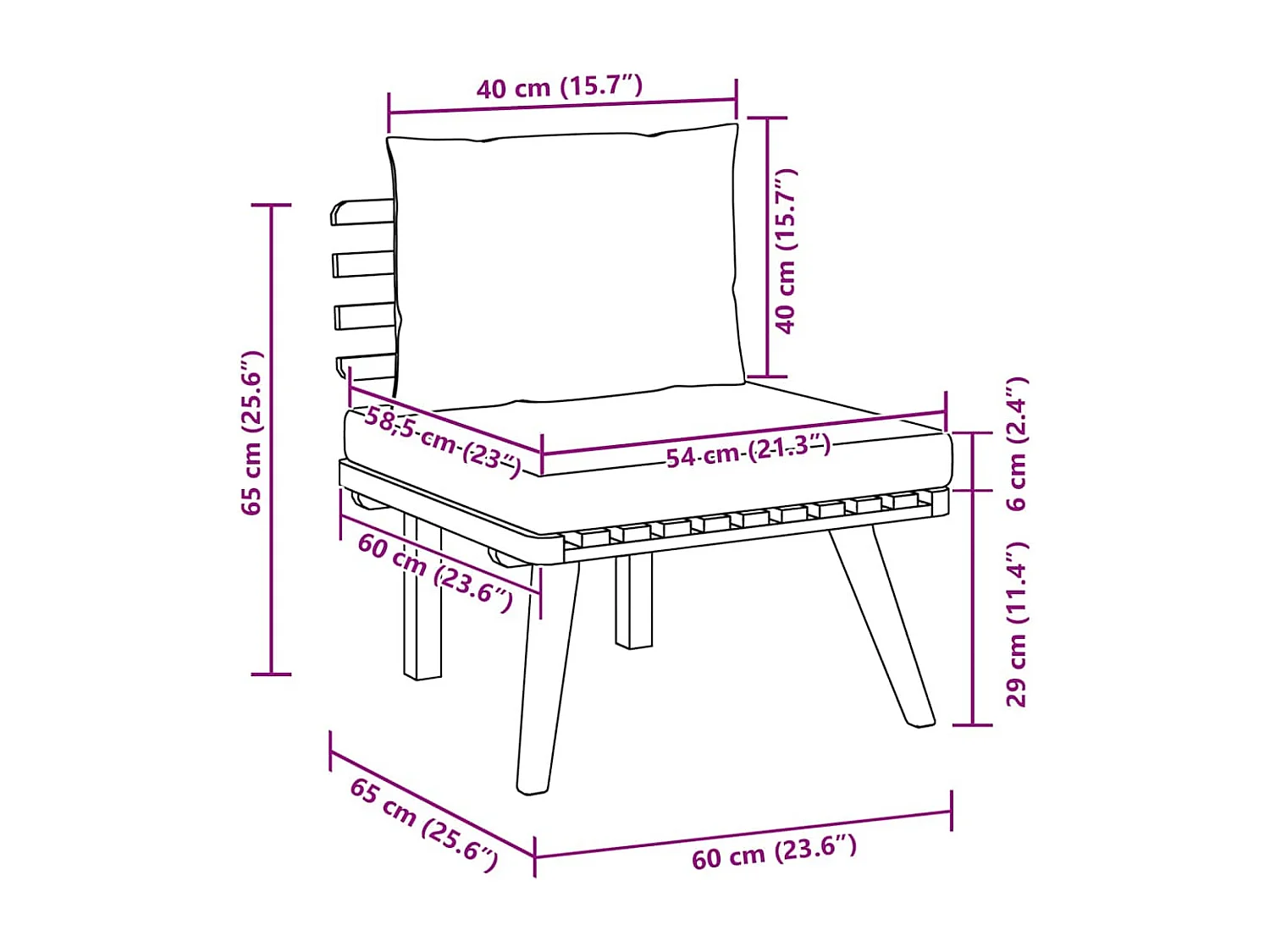 Salon de jardin 2 pcs avec coussins Bois d'acacia solide