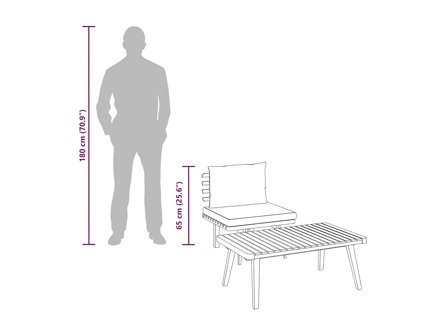 Salon de jardin 2 pcs avec coussins Bois d'acacia solide