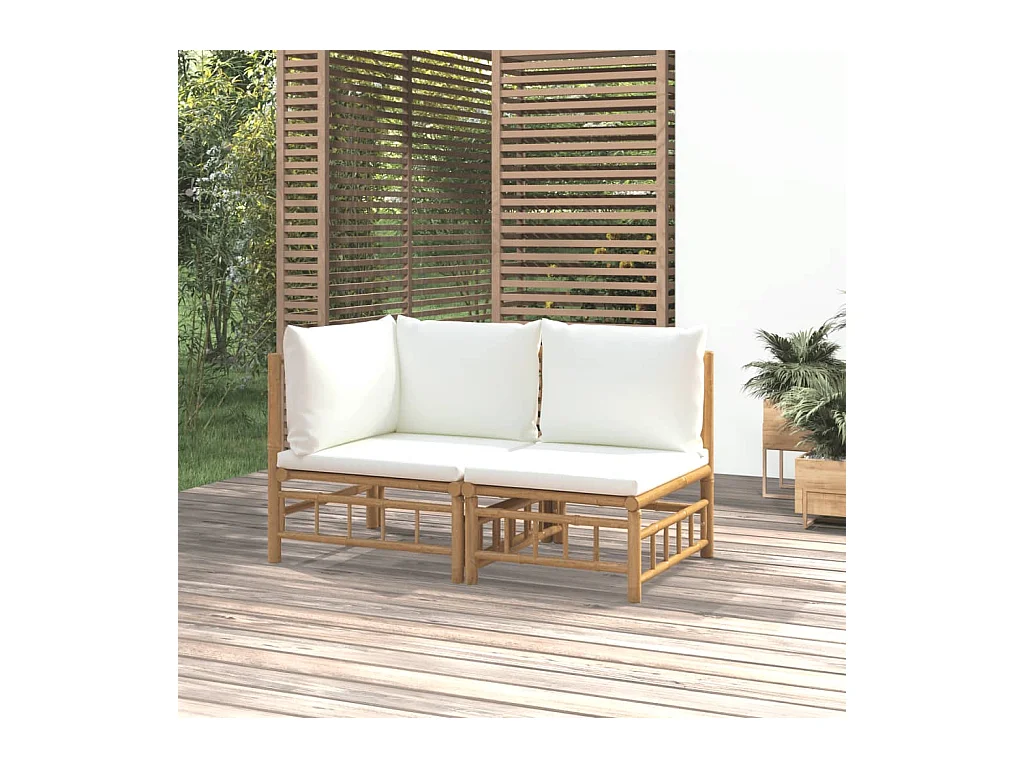 2-tlg. Garten-Lounge-Set mit Cremeweißen Kissen Bambus