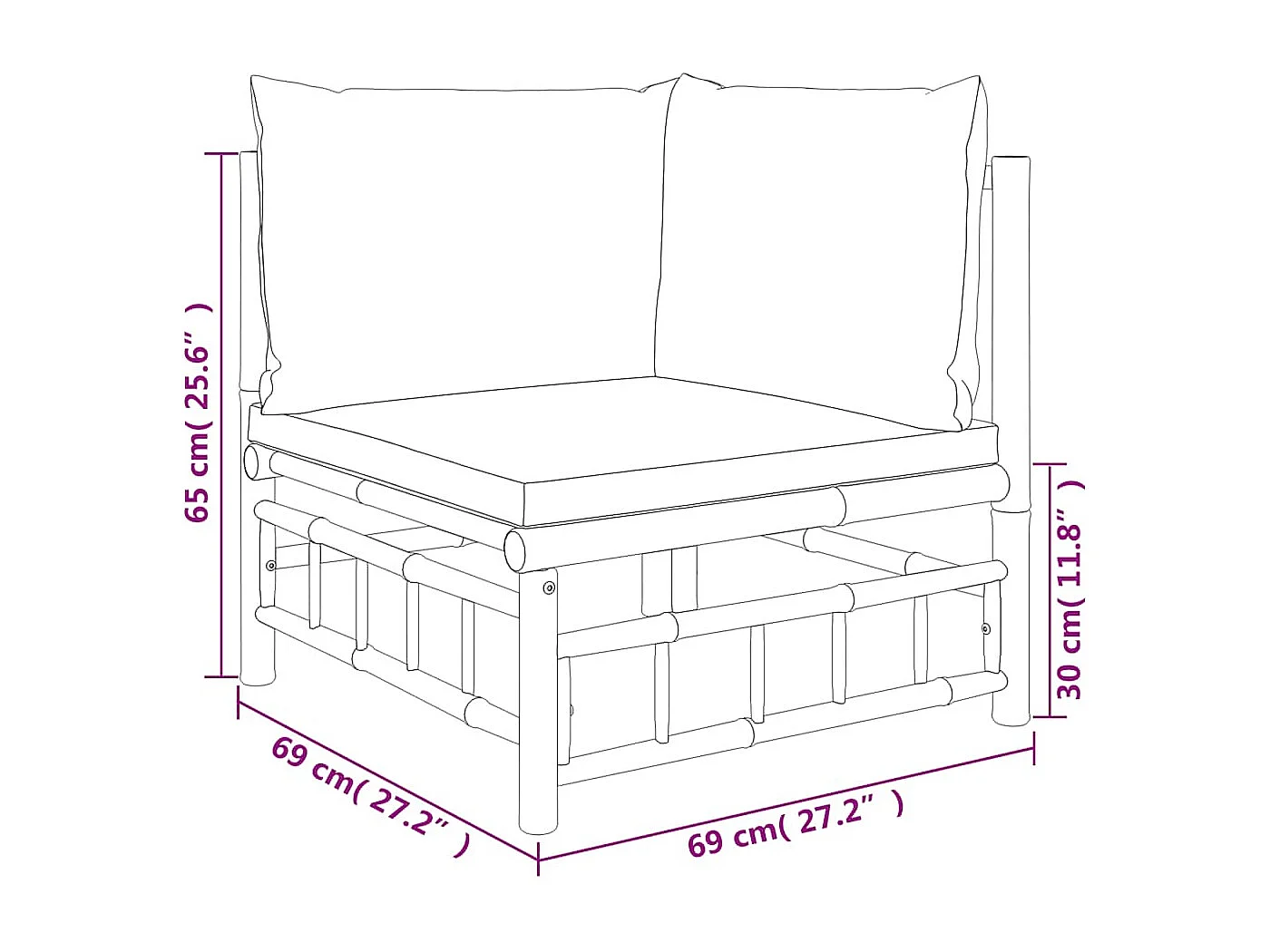 2-tlg. Garten-Lounge-Set mit Cremeweißen Kissen Bambus