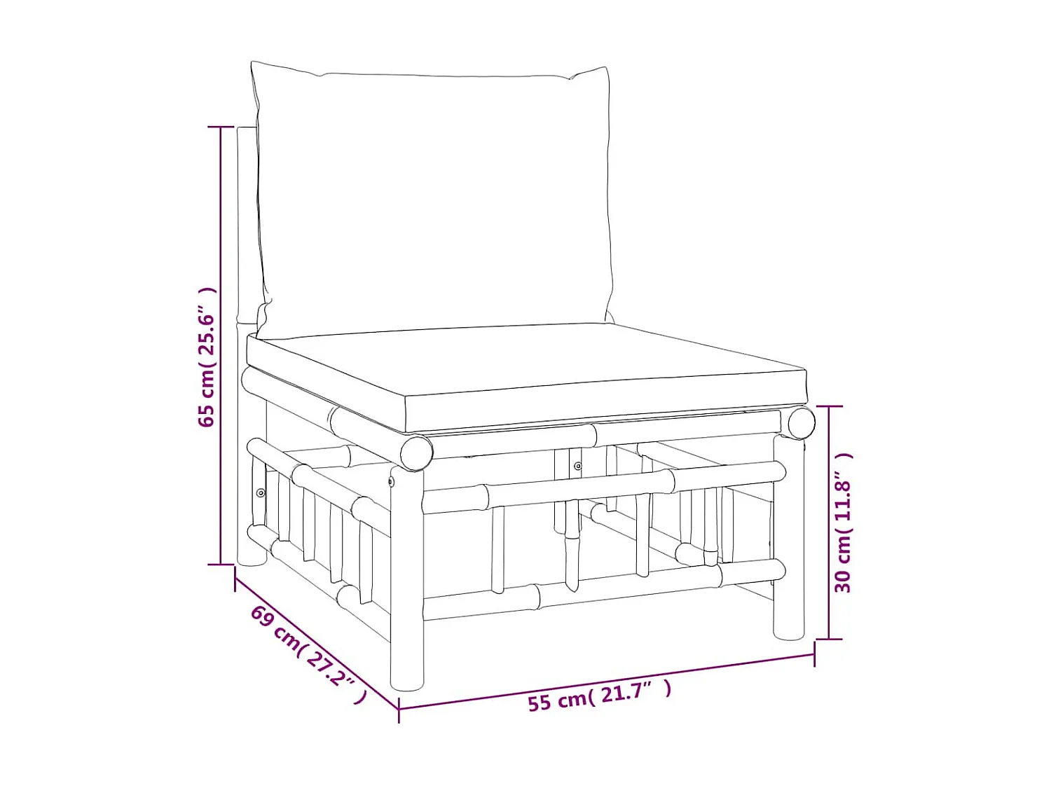 2-tlg. Garten-Lounge-Set mit Cremeweißen Kissen Bambus