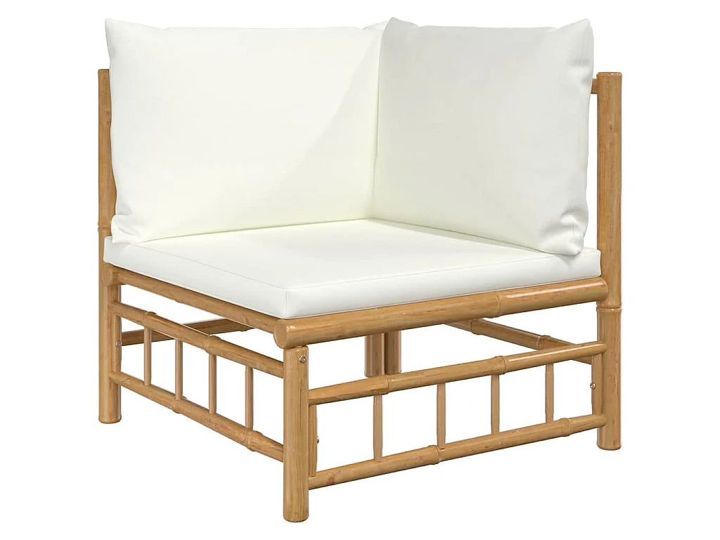 Salon de jardin 2 pcs avec coussins blanc crème bambou