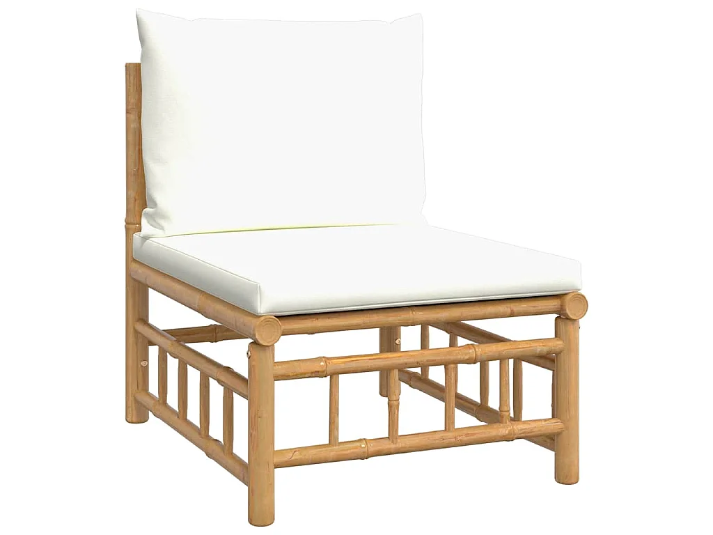 Salon de jardin 2 pcs avec coussins blanc crème bambou