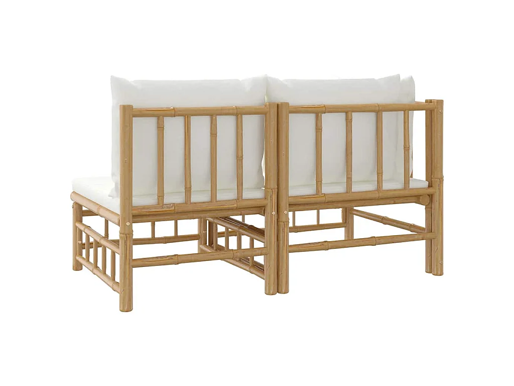 Salon de jardin 2 pcs avec coussins blanc crème bambou