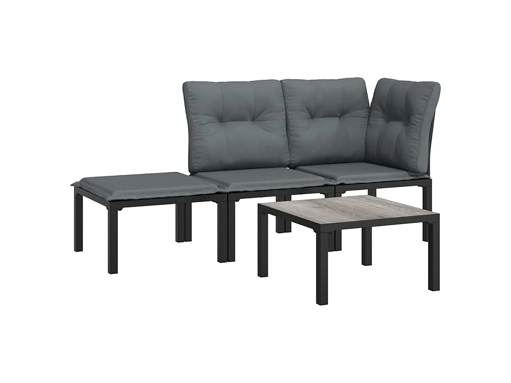Set Salotto da Giardino 4 pz Nero e Grigio in Polyrattan