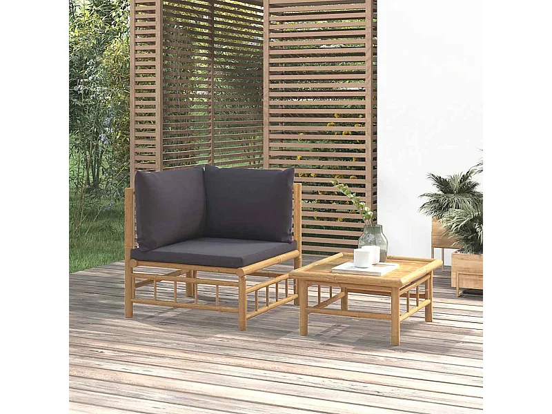 Set Salotto da Giardino 2pz con Cuscini Grigio Scuro Bambù